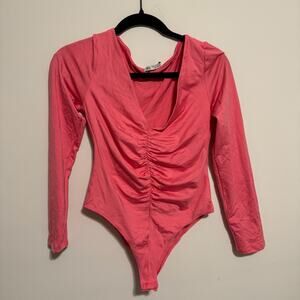 Zara Ruched Pink Long Sleeve Bodysuit